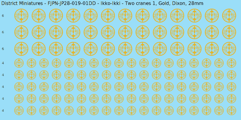 Ikko-Ikki clan mon, Yellow/Gold waterslide decal sheet, Dixon banner sizes, 28mm