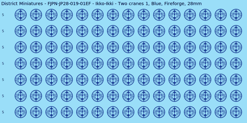 Ikko-Ikki clan mon, Blue waterslide decal sheet, Fireforge banner sizes, 28mm