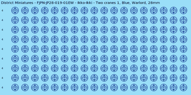 Ikko-Ikki clan mon, Blue waterslide decal sheet, Warlord banner sizes, 28mm