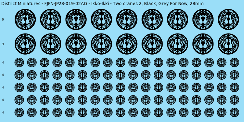 Ikko-Ikki clan mon, Black waterslide decal sheet, Grey For Now banner sizes, 28mm