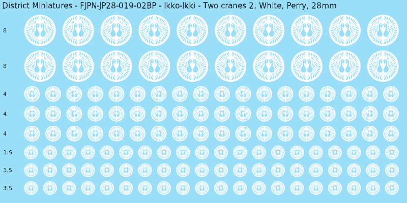 Ikko-Ikki clan mon, White waterslide decal sheet, Perry banner sizes, 28mm