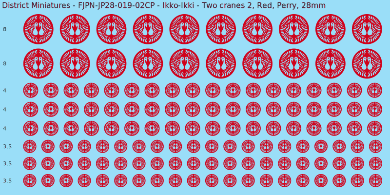 Ikko-Ikki clan mon, Red waterslide decal sheet, Perry banner sizes, 28mm