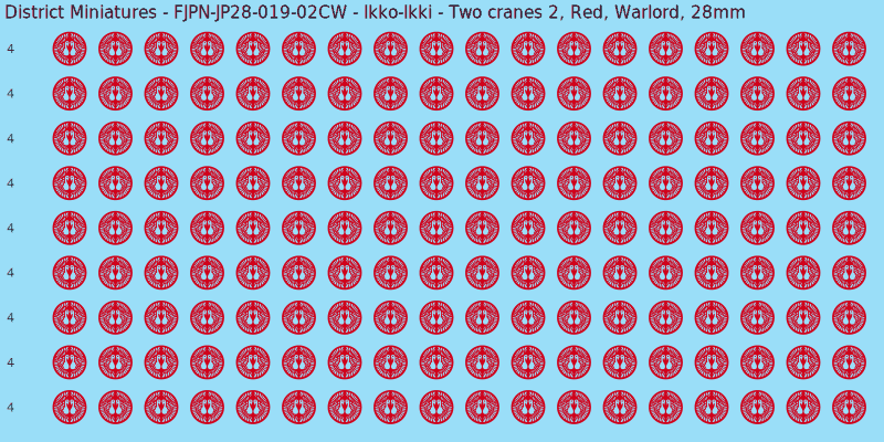 Ikko-Ikki clan mon, Red waterslide decal sheet, Warlord banner sizes, 28mm