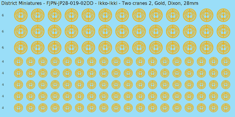 Ikko-Ikki clan mon, Yellow/Gold waterslide decal sheet, Dixon banner sizes, 28mm