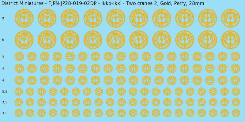 Ikko-Ikki clan mon, Yellow/Gold waterslide decal sheet, Perry banner sizes, 28mm
