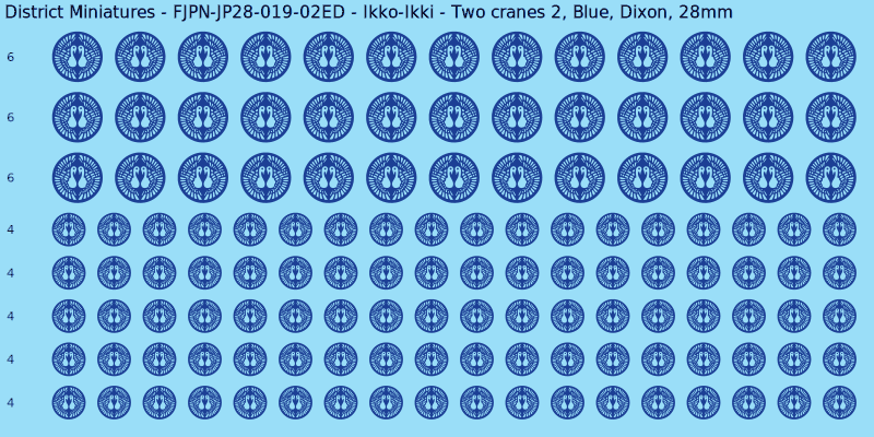 Ikko-Ikki clan mon, Blue waterslide decal sheet, Dixon banner sizes, 28mm