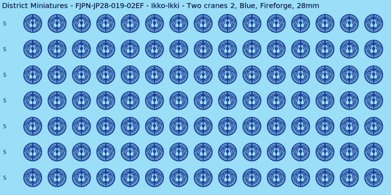 Ikko-Ikki clan mon, Blue waterslide decal sheet, Fireforge banner sizes, 28mm
