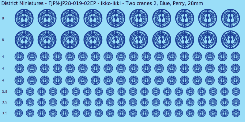 Ikko-Ikki clan mon, Blue waterslide decal sheet, Perry banner sizes, 28mm