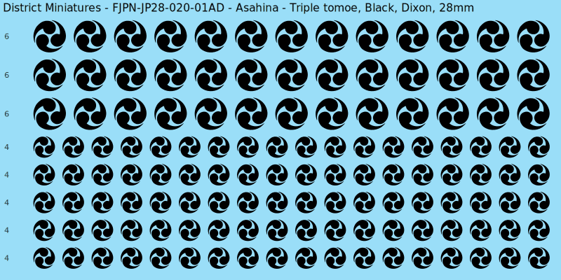 Asahina clan mon, Black waterslide decal sheet, Dixon banner sizes, 28mm