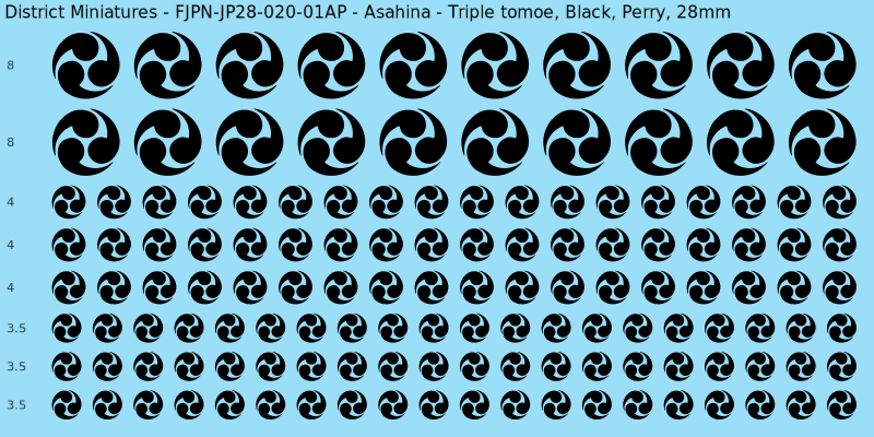 Asahina clan mon, Black waterslide decal sheet, Perry banner sizes, 28mm
