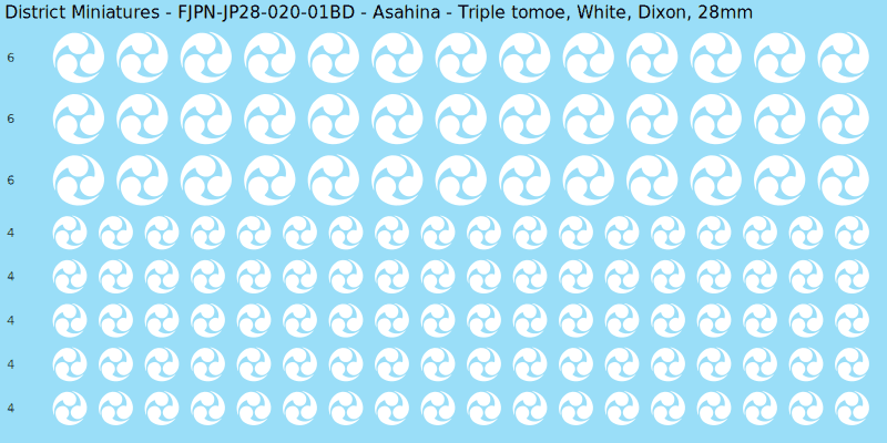 Asahina clan mon, White waterslide decal sheet, Dixon banner sizes, 28mm