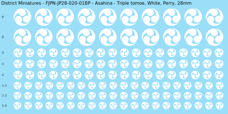 Asahina clan mon, White waterslide decal sheet, Perry banner sizes, 28mm