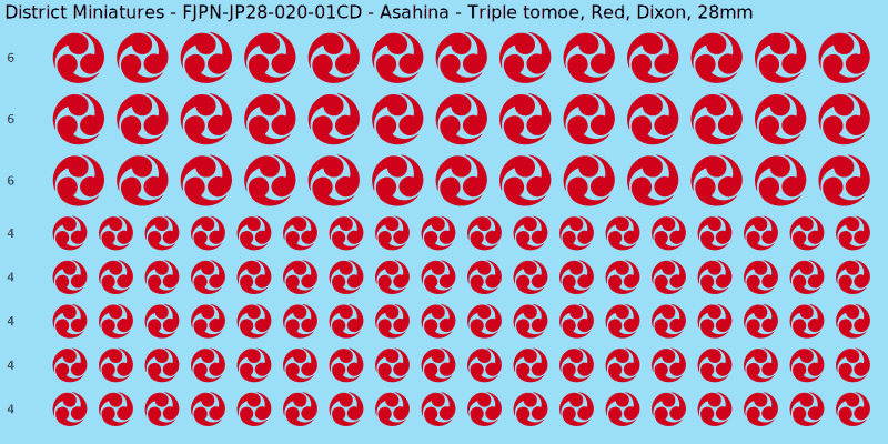 Asahina clan mon, Red waterslide decal sheet, Dixon banner sizes, 28mm
