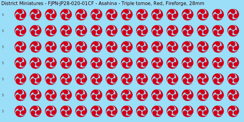 Asahina clan mon, Red waterslide decal sheet, Fireforge banner sizes, 28mm