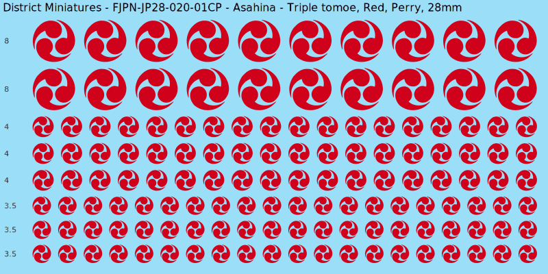 Asahina clan mon, Red waterslide decal sheet, Perry banner sizes, 28mm