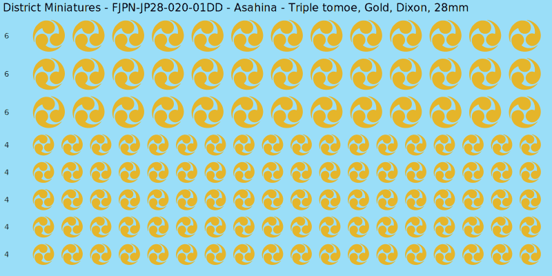 Asahina clan mon, Yellow/Gold waterslide decal sheet, Dixon banner sizes, 28mm