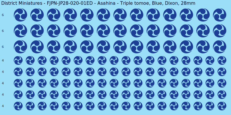 Asahina clan mon, Blue waterslide decal sheet, Dixon banner sizes, 28mm