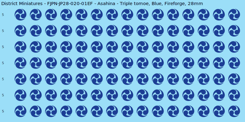 Asahina clan mon, Blue waterslide decal sheet, Fireforge banner sizes, 28mm