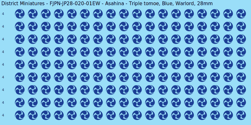 Asahina clan mon, Blue waterslide decal sheet, Warlord banner sizes, 28mm