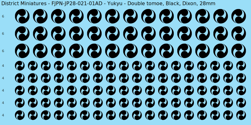 Yukyu clan mon, Black waterslide decal sheet, Dixon banner sizes, 28mm