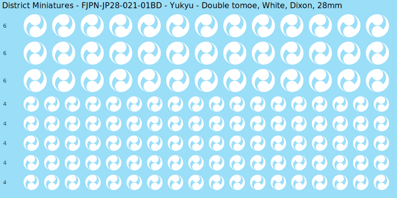 Yukyu clan mon, White waterslide decal sheet, Dixon banner sizes, 28mm