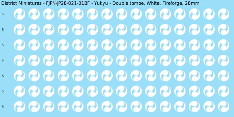 Yukyu clan mon, White waterslide decal sheet, Fireforge banner sizes, 28mm