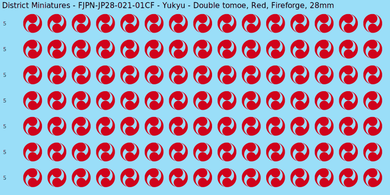 Yukyu clan mon, Red waterslide decal sheet, Fireforge banner sizes, 28mm