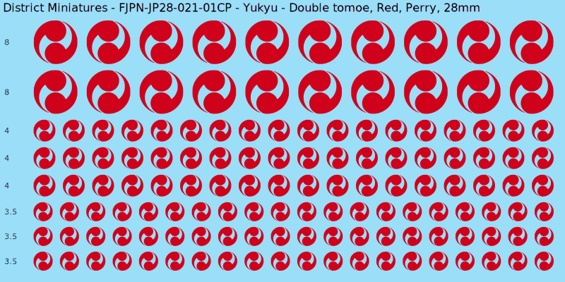 Yukyu clan mon, Red waterslide decal sheet, Perry banner sizes, 28mm