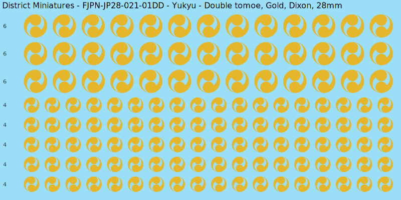Yukyu clan mon, Yellow/Gold waterslide decal sheet, Dixon banner sizes, 28mm