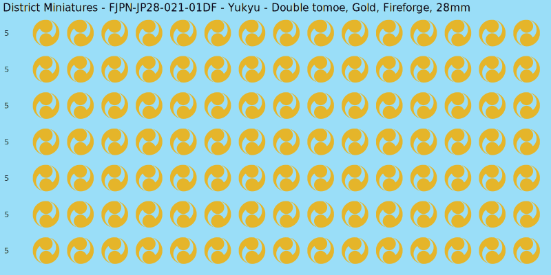 Yukyu clan mon, Yellow/Gold waterslide decal sheet, Fireforge banner sizes, 28mm