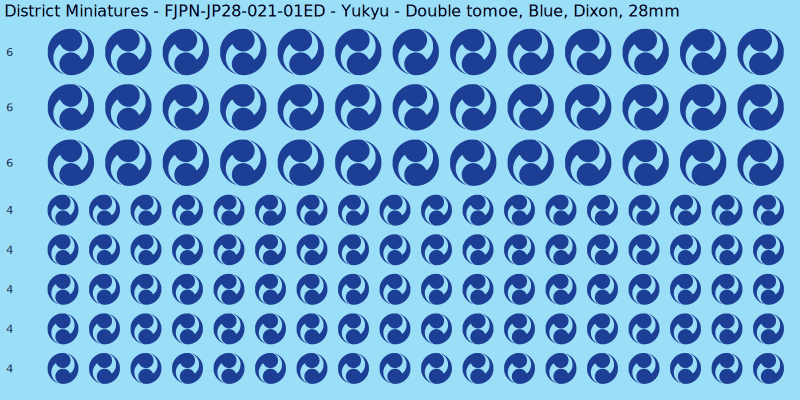 Yukyu clan mon, Blue waterslide decal sheet, Dixon banner sizes, 28mm