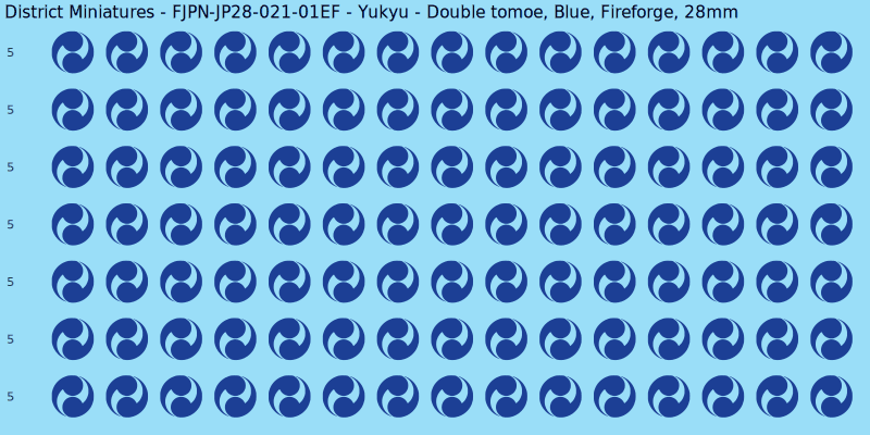 Yukyu clan mon, Blue waterslide decal sheet, Fireforge banner sizes, 28mm