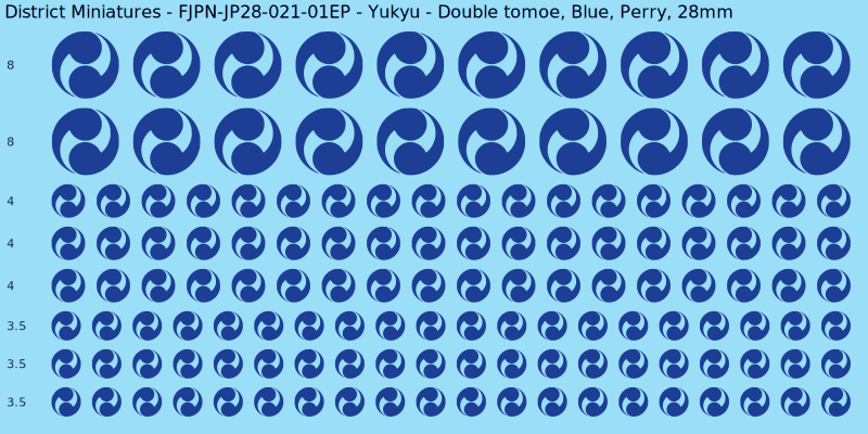 Yukyu clan mon, Blue waterslide decal sheet, Perry banner sizes, 28mm