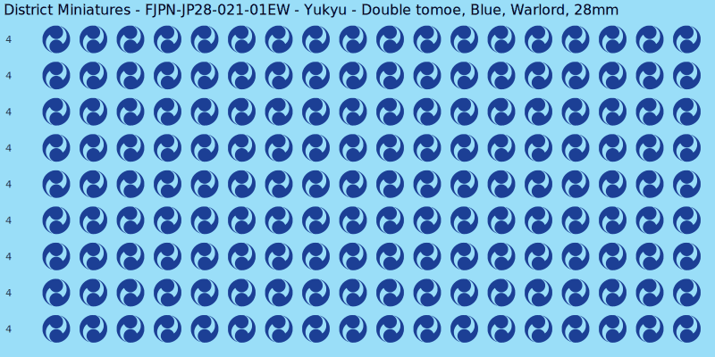 Yukyu clan mon, Blue waterslide decal sheet, Warlord banner sizes, 28mm