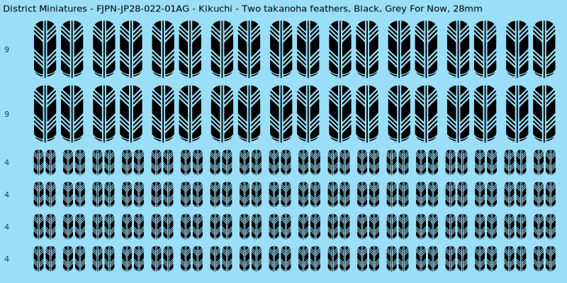 Kikuchi clan mon, Black waterslide decal sheet, Grey For Now banner sizes, 28mm