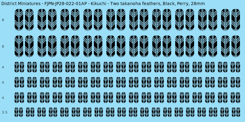 Kikuchi clan mon, Black waterslide decal sheet, Perry banner sizes, 28mm