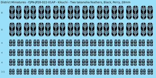 Kikuchi clan mon, Black waterslide decal sheet, Perry banner sizes, 28mm