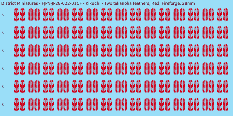 Kikuchi clan mon, Red waterslide decal sheet, Fireforge banner sizes, 28mm