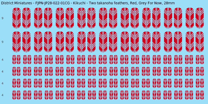 Kikuchi clan mon, Red waterslide decal sheet, Grey For Now banner sizes, 28mm