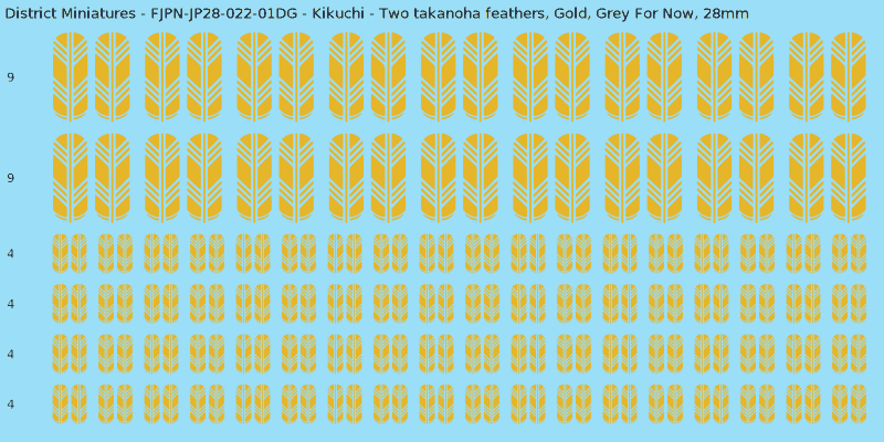 Kikuchi clan mon, Yellow/Gold waterslide decal sheet, Grey For Now banner sizes, 28mm