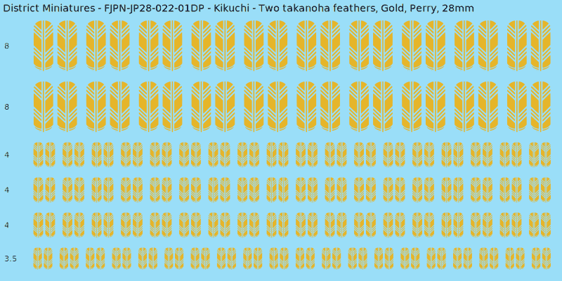 Kikuchi clan mon, Yellow/Gold waterslide decal sheet, Perry banner sizes, 28mm