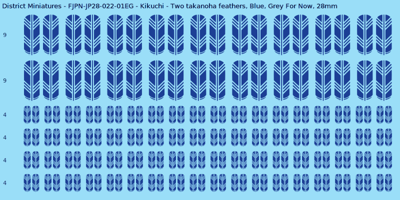 Kikuchi clan mon, Blue waterslide decal sheet, Grey For Now banner sizes, 28mm