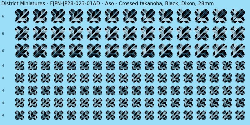 Aso clan mon, Black waterslide decal sheet, Dixon banner sizes, 28mm