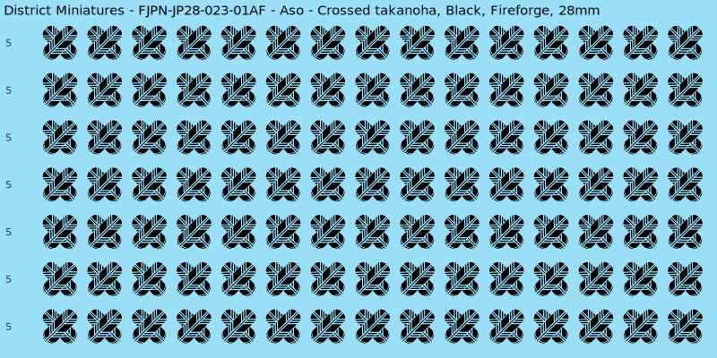 Aso clan mon, Black waterslide decal sheet, Fireforge banner sizes, 28mm