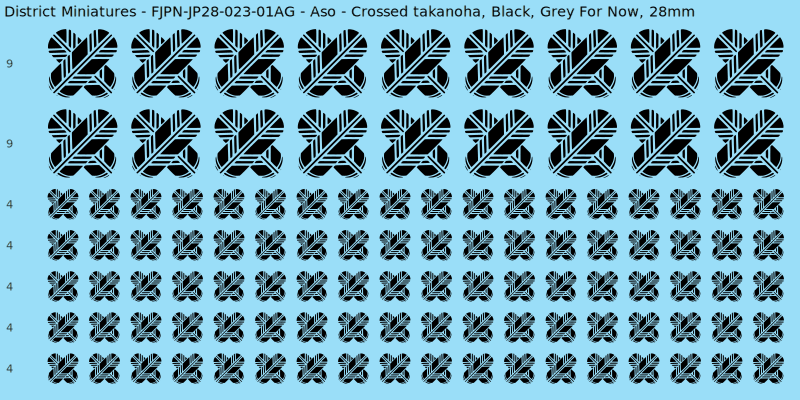 Aso clan mon, Black waterslide decal sheet, Grey For Now banner sizes, 28mm