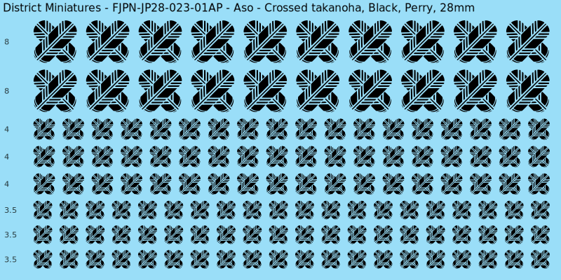 Aso clan mon, Black waterslide decal sheet, Perry banner sizes, 28mm