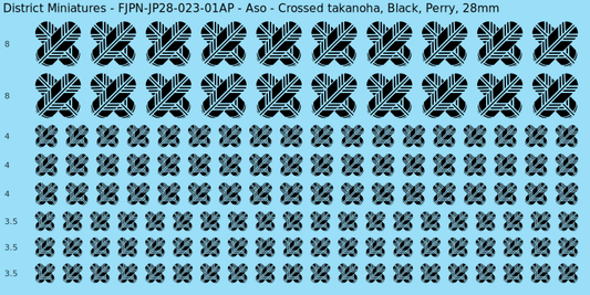 Aso clan mon, Black waterslide decal sheet, Perry banner sizes, 28mm