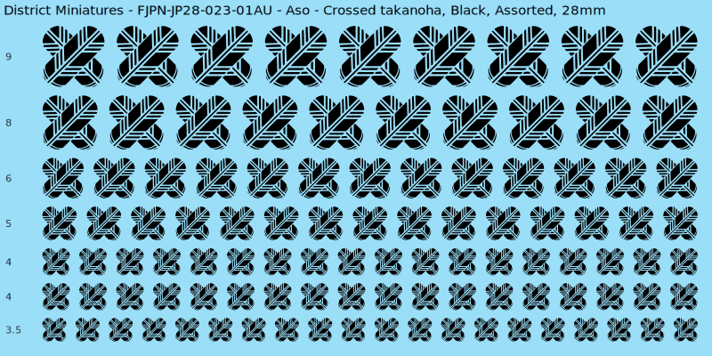 Aso clan mon, Crossed takanoha, Black waterslide decal sheet, 28mm