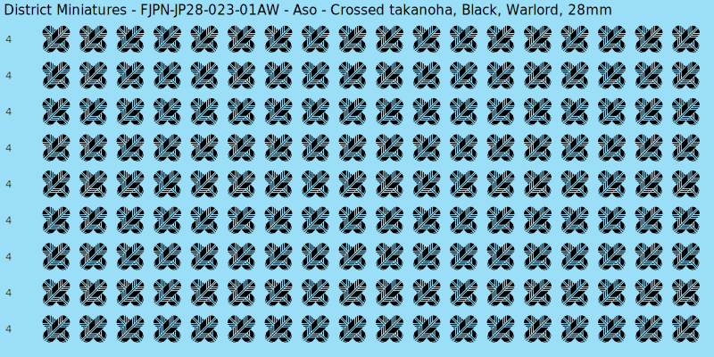 Aso clan mon, Black waterslide decal sheet, Warlord banner sizes, 28mm