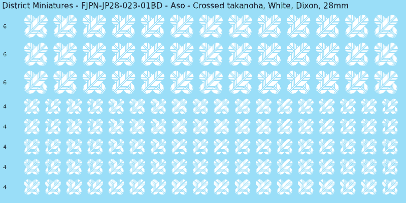 Aso clan mon, White waterslide decal sheet, Dixon banner sizes, 28mm